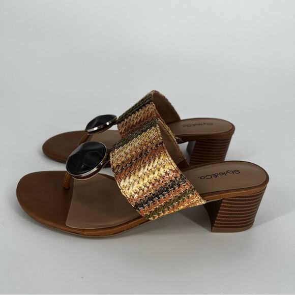 Style & Co Brandyy Embellished Raffia Chunky heels mocha - 8.5 - Picture 3 of 14